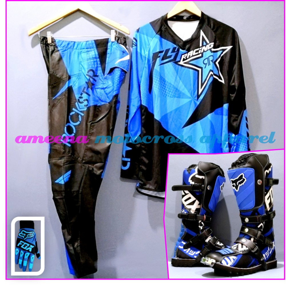 Jerseyset Cross, Sepatu Trail &amp; Sarung Tangan Motocross Fullset - JSG019A