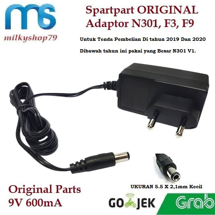 ADAPTOR TENDA  N301 TENDA F3 TENDA F9 9V 600mA, Ukuran Kecil 2,1mm