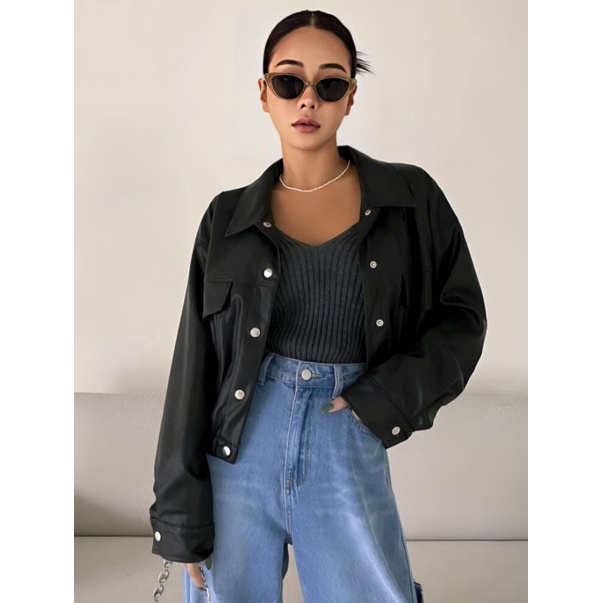 Tailor Labs Drop Shoulder Cropped Leather Jacket