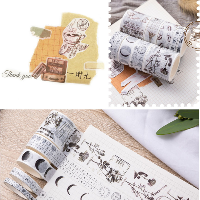 10 Roll Stiker Kertasselotip Washi Gambar Kartun Pemandangan Untuk Dekorasi