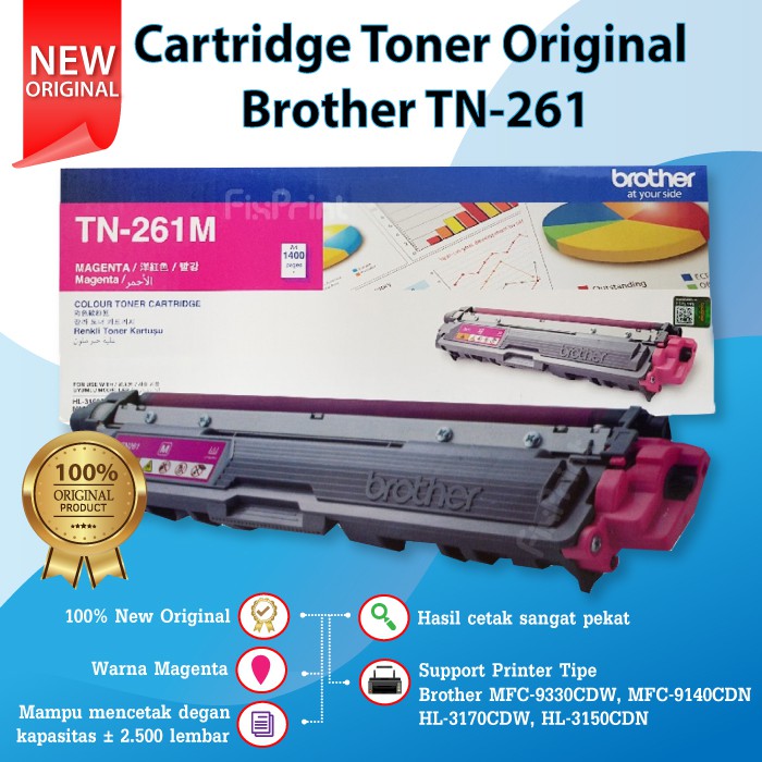 Cartridge Toner Brother TN-261 TN261 Original Printer MFC-9330CDW MFC-9140CDN HL-3170CDW HL-3150CDN