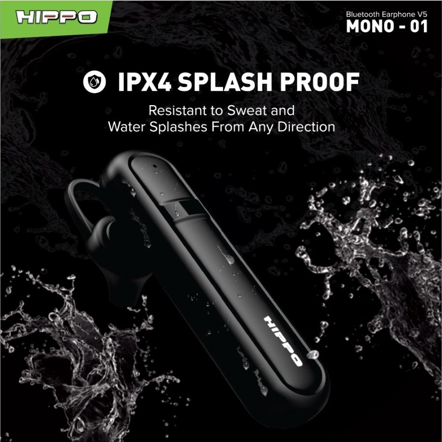 Hippo Single Handsfree Bluetooth V5 Mono 01 Headset Earphone Wireless Versi 5 Original Ori