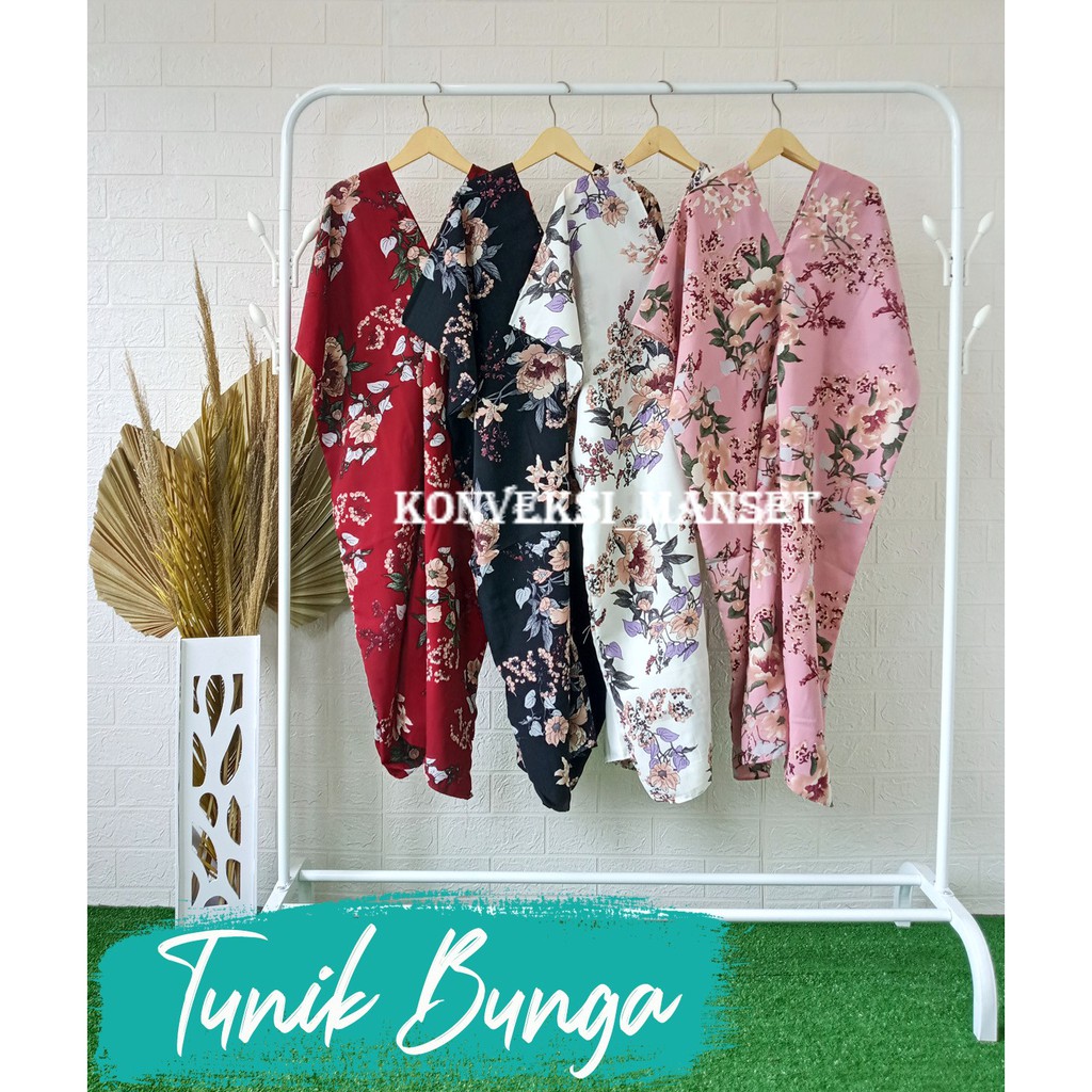 TUNIK WOLFIS V-NECK MOTIF BUNGA RIMBUN [ FREE BELT ]