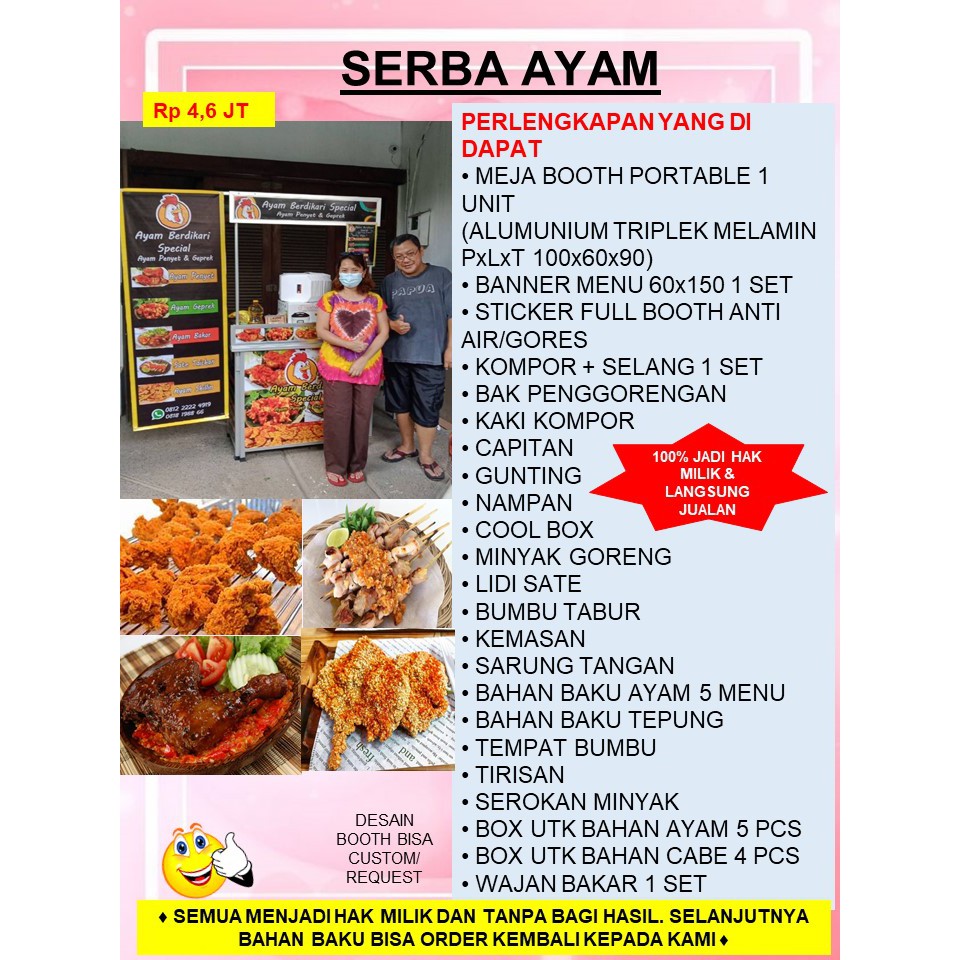 

PAKET USAHA FRANCHISE MAKANAN TERMURAH SERBA AYAM ANEKA KEKINIAN - GEROBAK BOOTH PORTABLE KEMITRAAN