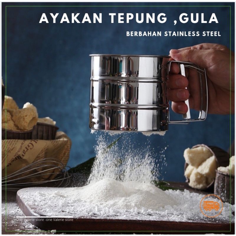 Cangkir Saringan Tepung Terigu Gula Stainless Steel Ayakan Penyaring Tepung