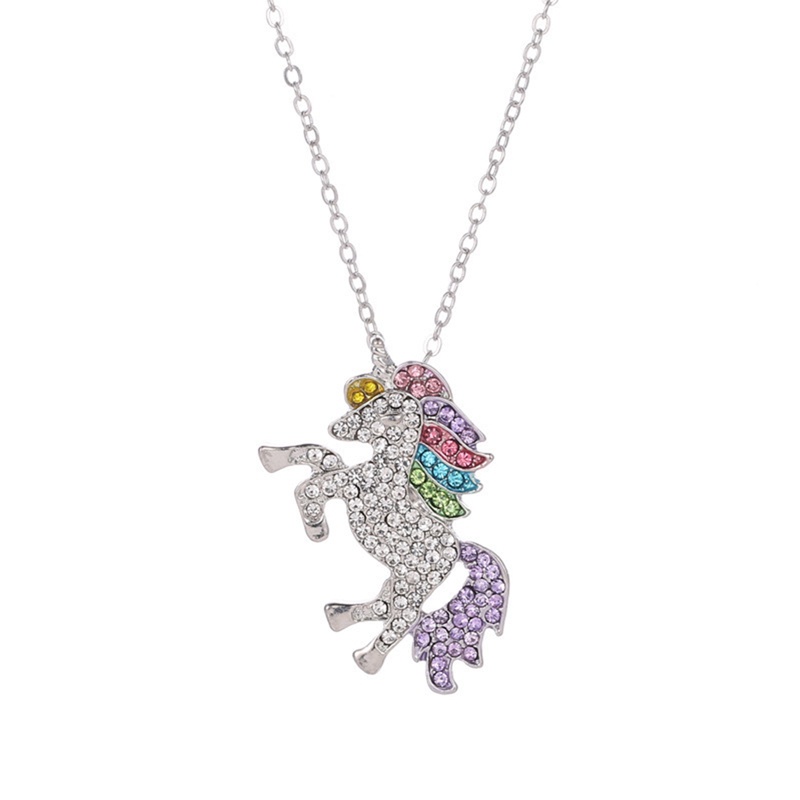 Kalung Rantai Liontin Unicorn Warna Pelangi Untuk Wanita