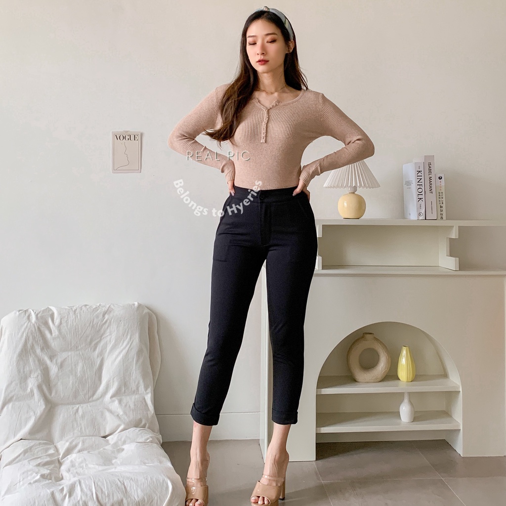 HYERIES COMFY ++ HA EUN Highwaist Pants / Celana Panjang Wanita /  Ankle Pants / Celana Ankle / Long Pants / Celana Kerja Wanita / Slim Fit Pants / Celana Kasual Wanita / Celana Hitam / Celana Pensil Wanita / Celana Scuba / Celana Korea