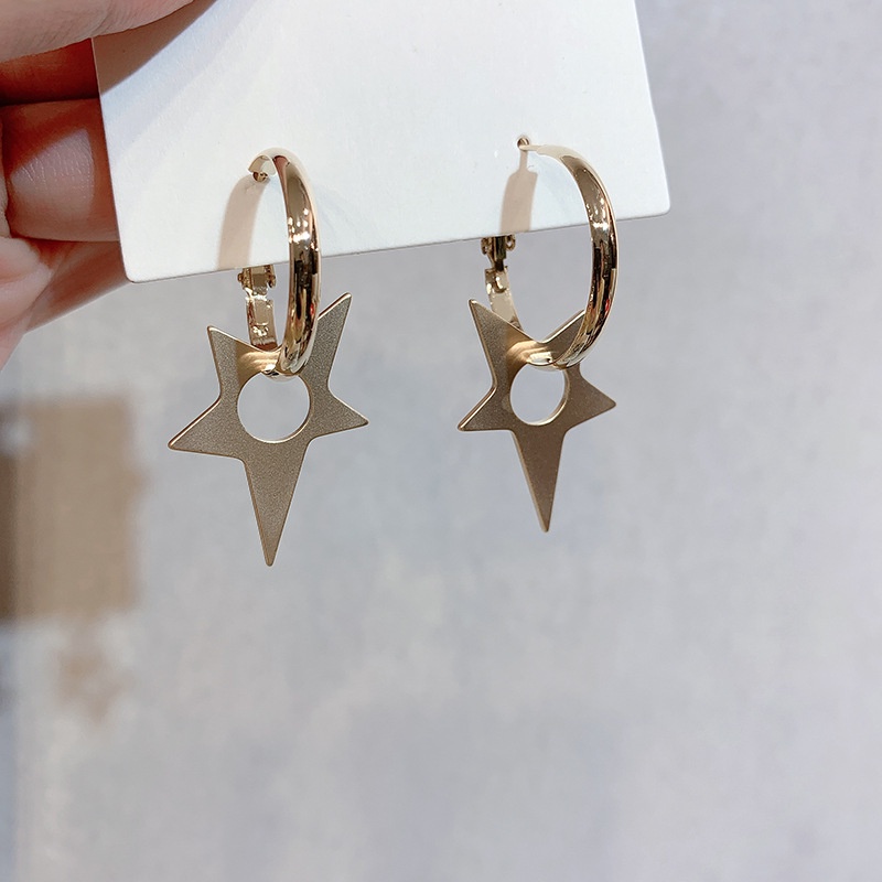 Jepang dan Korea minimalis normcore gaya niche lima menunjuk bintang liontin cincin bulat anting-ant