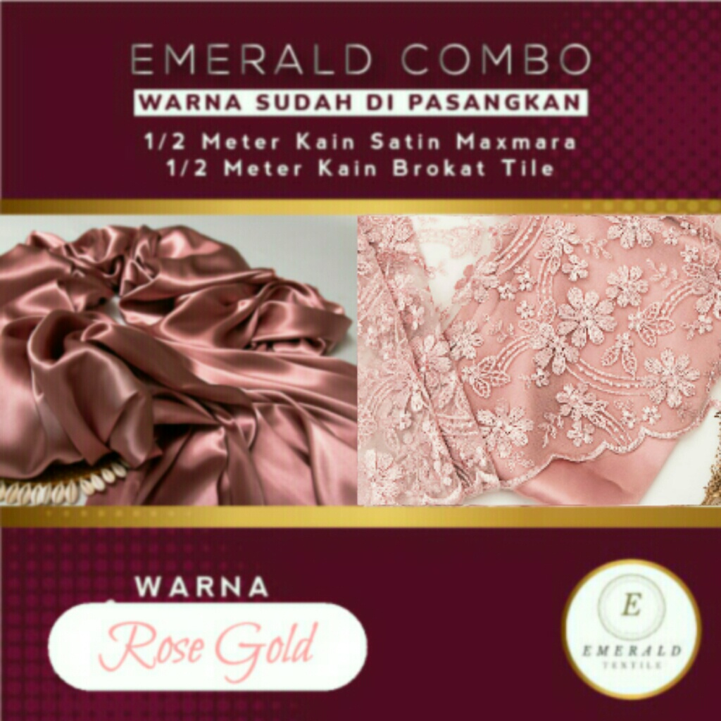 COMBO 1/2 Meter Brokat Tile Motif Sakura + 1/2 Meter Furing Kain Satin Velvet By Emerald Textile