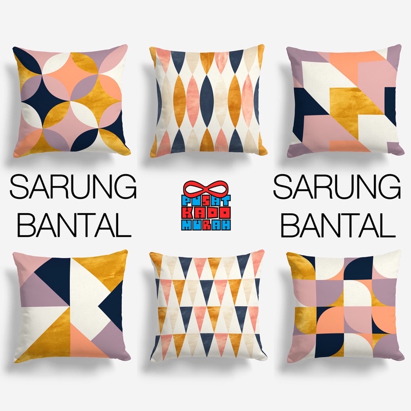 COVER SARUNG Bantal Sofa Motif Geometrik Abtrak Salmon Gold 40x40cm - Pusat Kado Murah