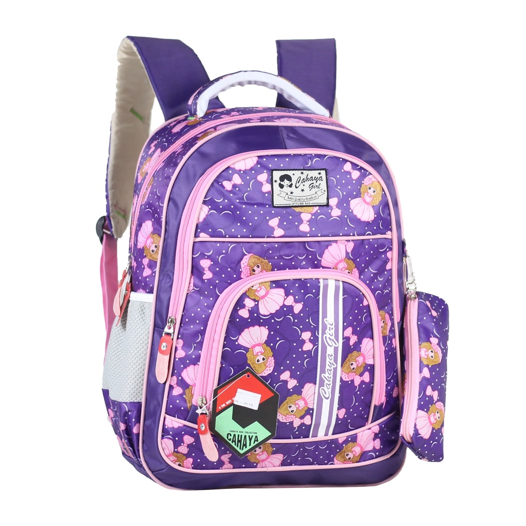 Tas Gendong Perempuan Ransel Anak Karakter Princess Cahaya Strip Ungu Cantik Sd Smp Backpack Tebal Tas Anak Anak