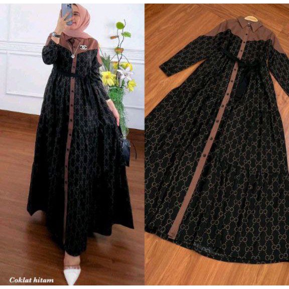 Gamis Terbaru Zelina Susun Rempel Rayon Premium Dress Wanita Lengan Panjang Baju Wanita Busui LD 110 cm