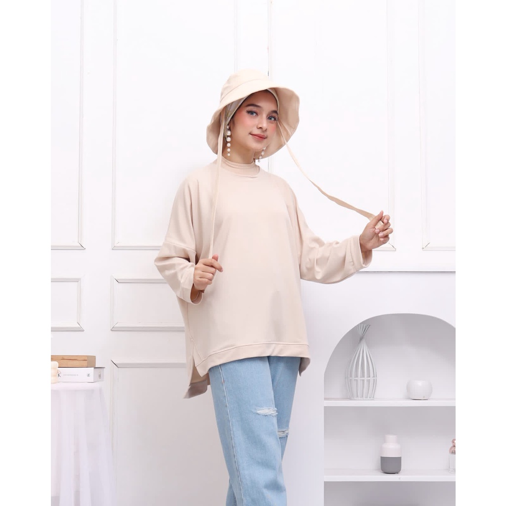 ATASAN BLOUSE WANITA BATWING JUMBO BIGSIZE OVERSIZE BABYTERRY SPANDEX - 1780-Beige