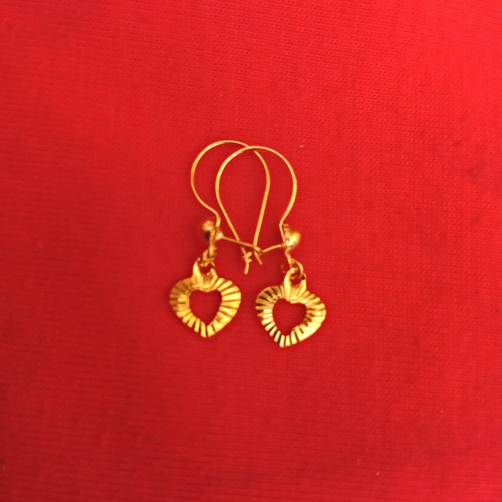 anting gantung anak dan dewasa emas asli kadar 700 70% 16k 22 gold kipas daun love hati