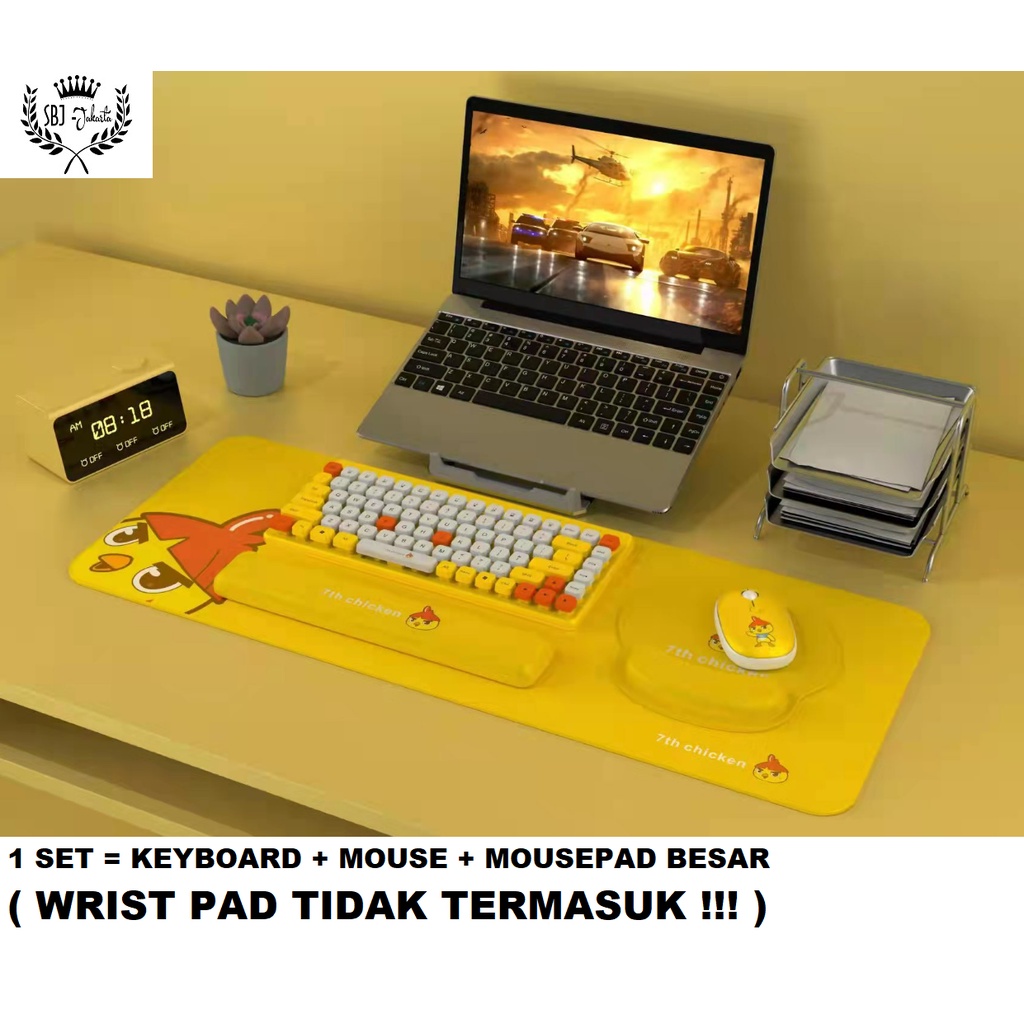 Keyboard mouse combo Wireless USB 2.4 Silent Key plus Mouse pad besar