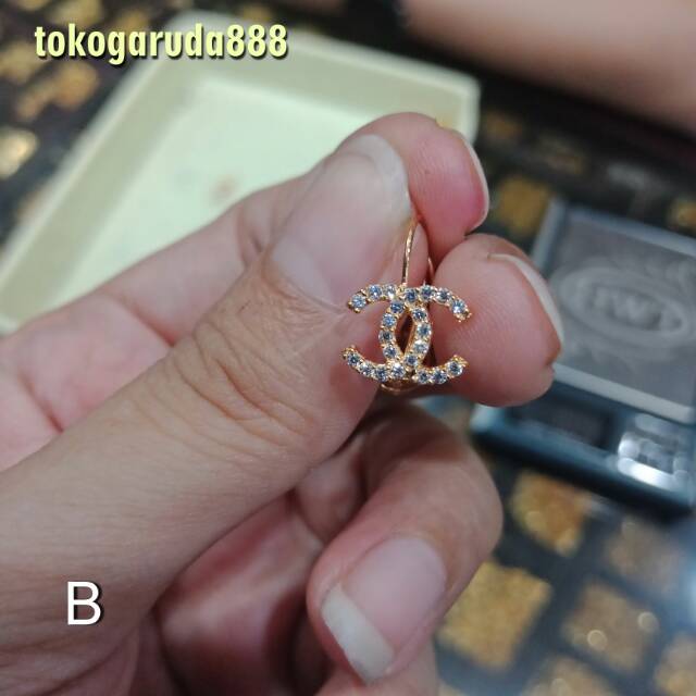 Anting giwang asli kadar 700 70% 22 gantung stud permata putih hitam