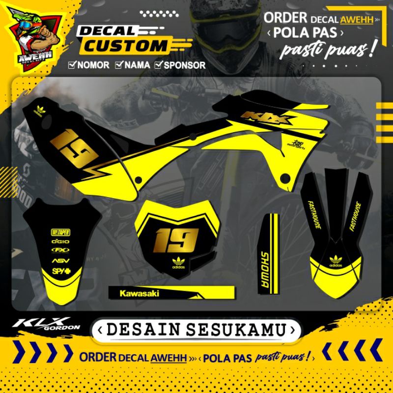 DECAL KLX GORDON - KLX OLD - KLX DTRACKER KUNING SIMPLE