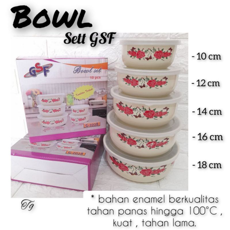 (COD) Bowl Set Gsf / Mixing Bowl GSF Enamel Set / Rantang Susun 5 PCS GSF G-2028 / G 2028 / G2028