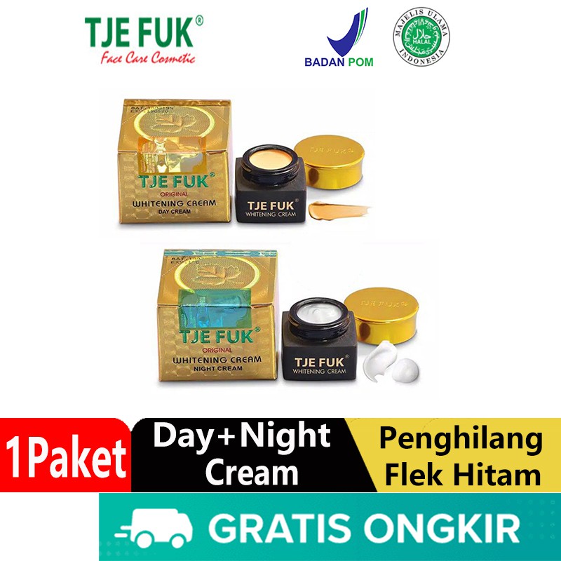 Tje Fuk Paket Original Whitening Cream Pemutih Wajah Asli Krim Acnes Malam dan Siang Aman BPOM 15G*2