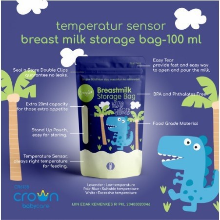CROWN SNUGGLE TEMPERATURE SENSOR BREAST MILK STORAGE BAG 100ML 30PCS