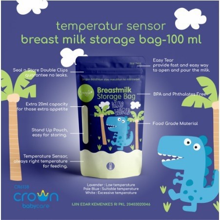 CROWN SNUGGLE TEMPERATURE SENSOR BREAST MILK STORAGE BAG 100ML 30PCS