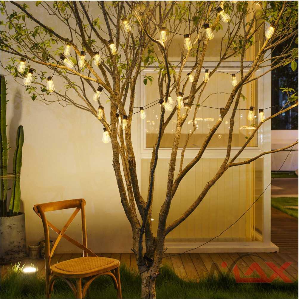 Lampu Hias Dekorasi Taman 5 meter 20Led Solar panel tenaga matahari untuk pesta kebun hias Carport Teras Solar Panel 20 LED 5 Meter Lampu Senar Surya LED IP65 Bohlam Dekorasi Natal Luar Ruangan Tahan Air Lampu Peri Furnitur Taman Garland Liburan Retro