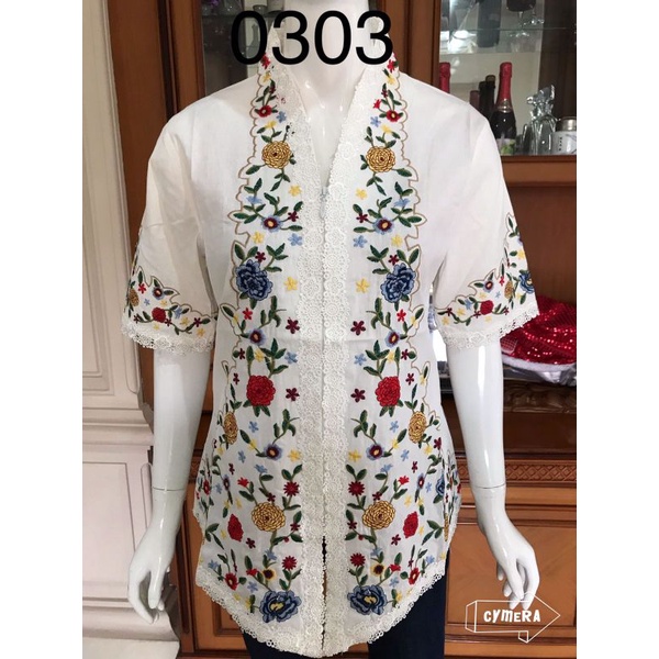 kebaya bordir alexuez || kebaya encim putih lengan pendek 0303