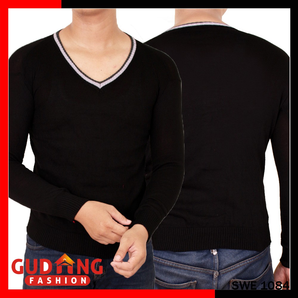 Sweater Rajut Polos Vneck Basic - SWE 1084