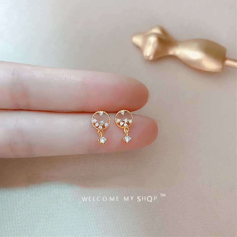 Melubangi Anting Pejantan Berlian Zirkon S925 Sterling Perak Emas Perhiasan Fashion Wanita Jatuhkan Anting Kait Earrings