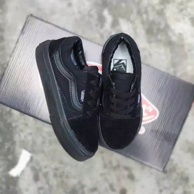 SEPATU ANAK VANS OLDSKOL FULL HITAM / BLACK MONO SEPATU SEKOLAH VANS TALI HITAM