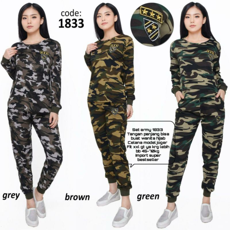 ORIGINAL TERLARIS Stelan loreng baju doreng army logo USA Amerika Senam Wanita celana joger Panjang