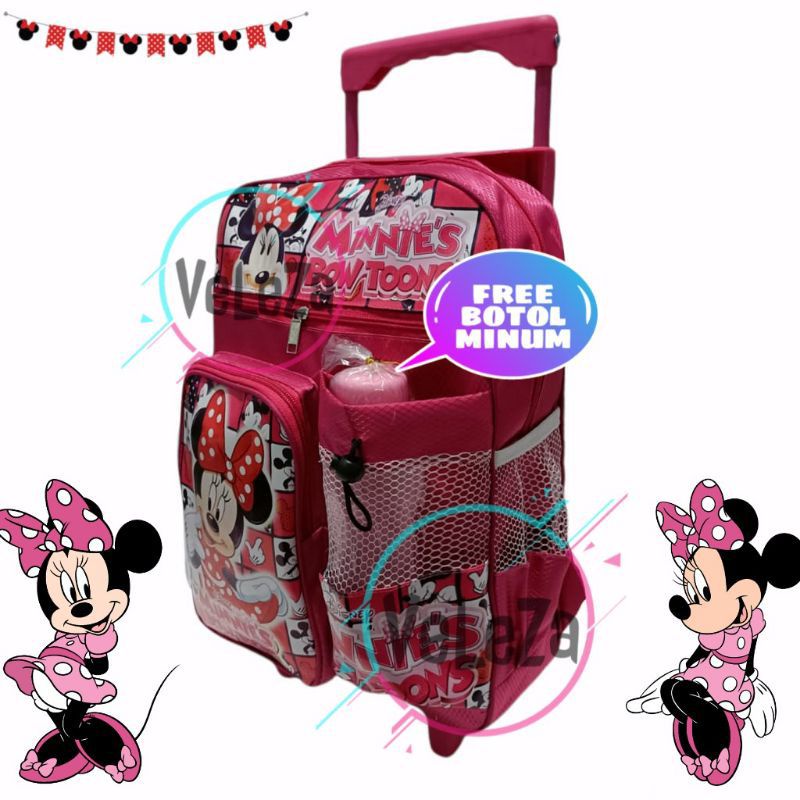 Tas ransel troli anak karakter minnie mouse gratis botol minum - tas anak - tas troli anak