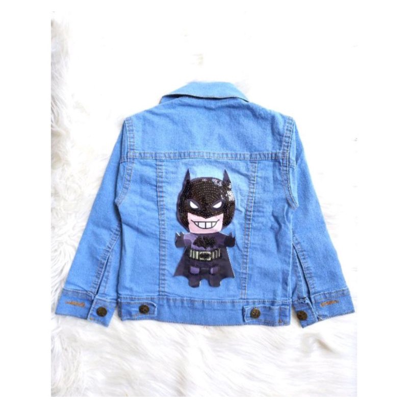 JAKET JEANS LED (NYALA) ANAK/JAKET JEANS SUPERHERO UNTUK 1-12 TAHUN