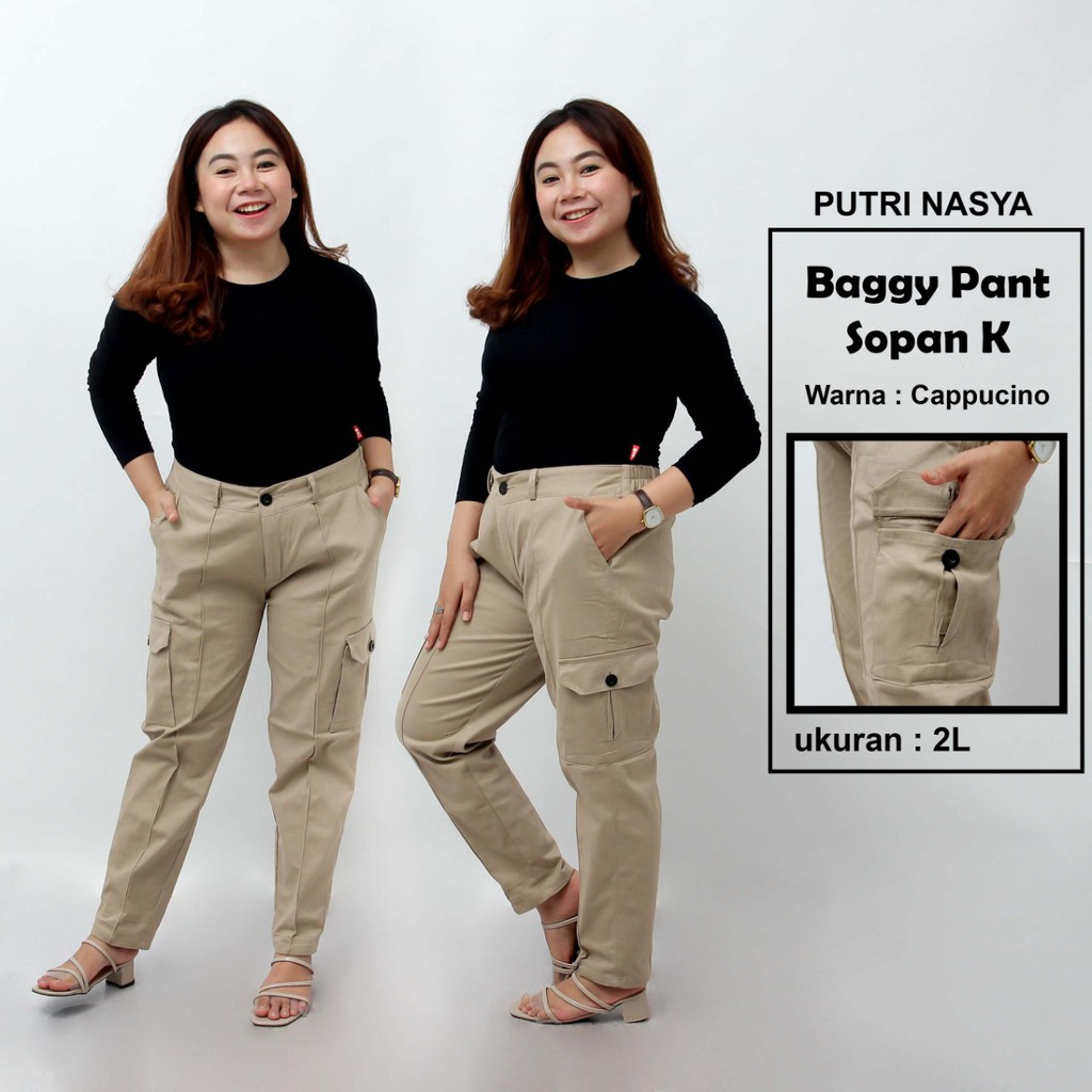 CELANA BIG SIZE SOPAN K XXXL XXXXL XXXXXL XXXXXXL JUMBO BAGGY PANTS CREAM MOCA CAPUCINO ABU HITAM / Celana Kantor Wanita Jumbo / Celana Bigsize Kerja Wanita / Celana Karet Kekinian Model Terbaru / Celana Bahan Formal Super Big