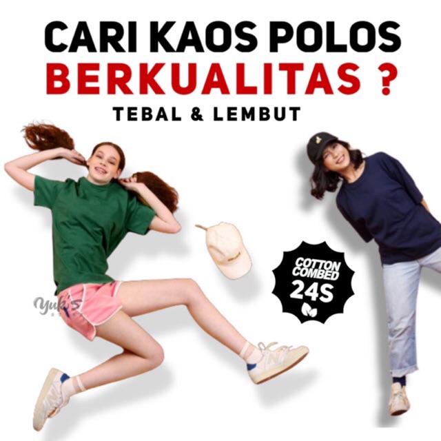 KAOS POLOS COTTON COMBED 24S TEBAL &amp; LEMBUT DISTRO BASIC UNISEX PRIA WANITA REAKTIF