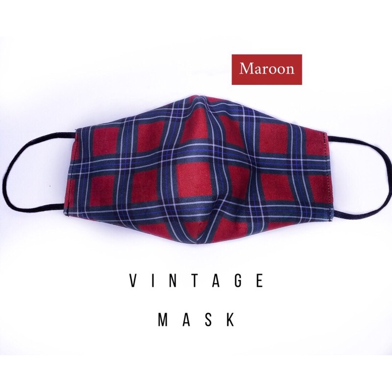 Masker Kain non medis motif vintage maroon / masker kain motif retro