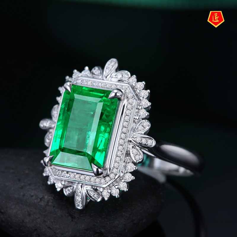 [Ready Stock]5 Karat Emerald Ring 18K Gold Elegant Temperament