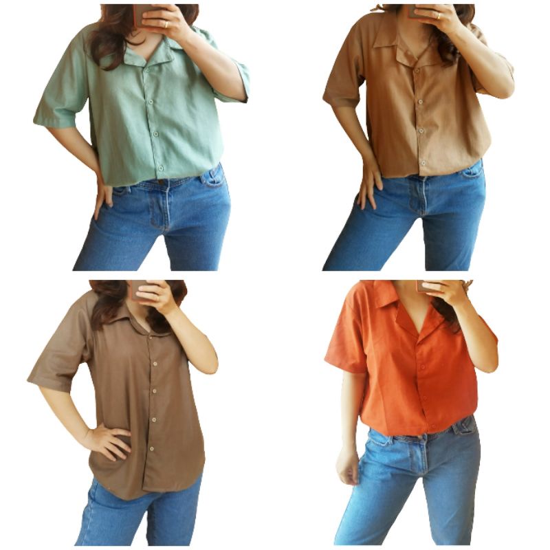 Kemeja lengan pendek wanita kemeja polos basic