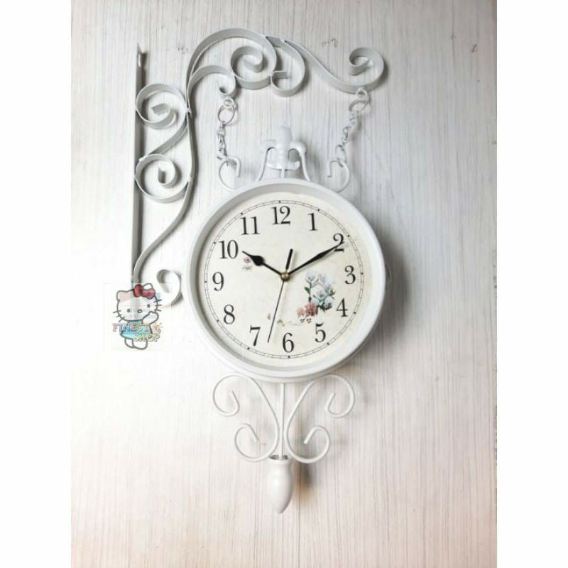 Jam Dinding Gantung Dua Sisi Shabby Wall Clock Double Side Hiasan Rumah Vintage Jam Sweep Garden