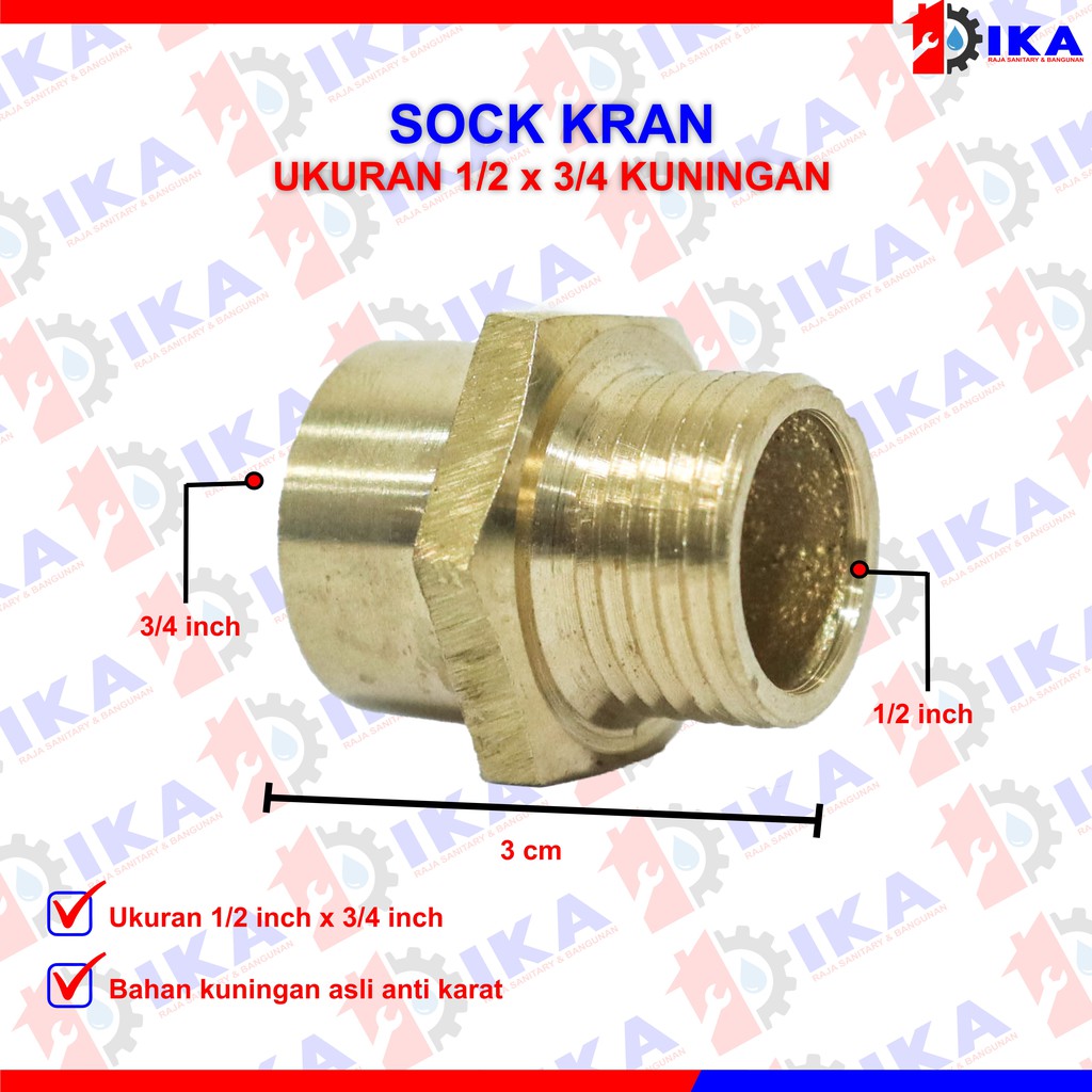 SOK KRAN PENDEK 1/2&quot; KUNINGAN ASLI / DRAT LUAR DALAM / SOCKET SAMBUNGAN PIPA KRAN LUBANG AIR DLL