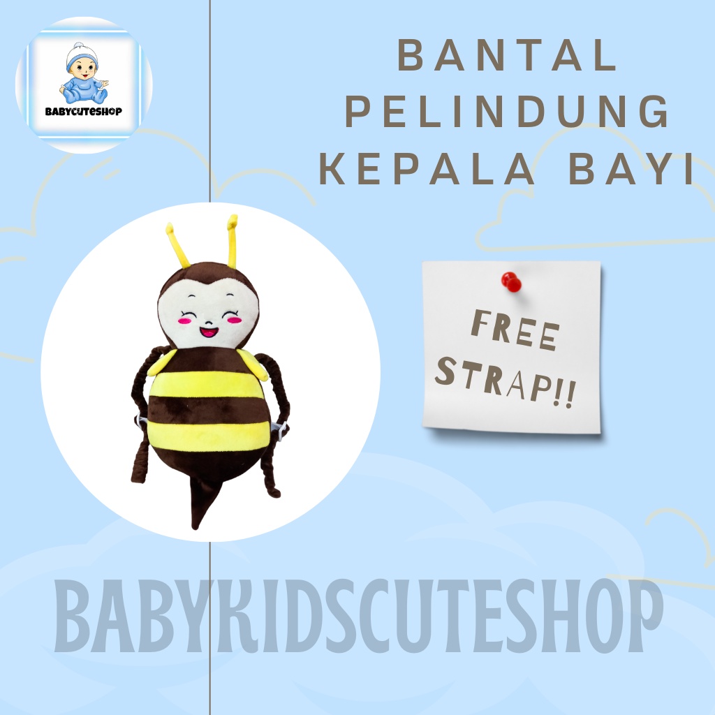 ( FREE STRAP ) Bantal Pelindung Kepala Bayi Bee Smile | Pelindung Kepala Bayi | Head Neck Pillow Pad