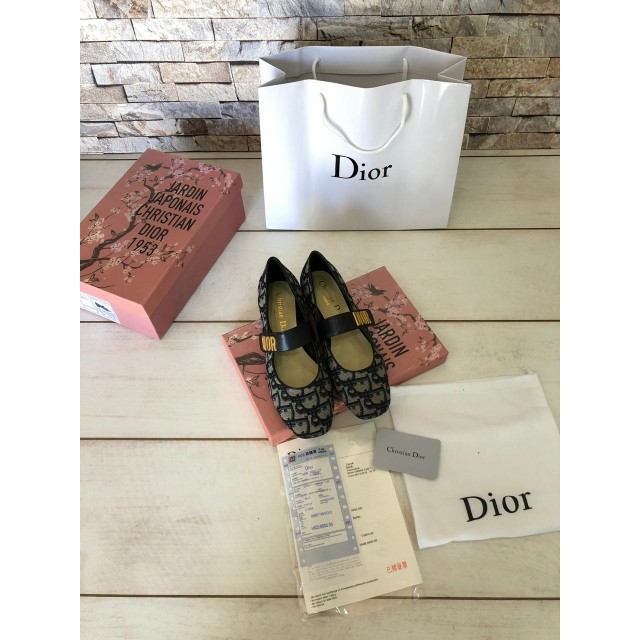 Sepatu Dior Baby D Ballet Pump Canvas HITAM Mirror 1018544