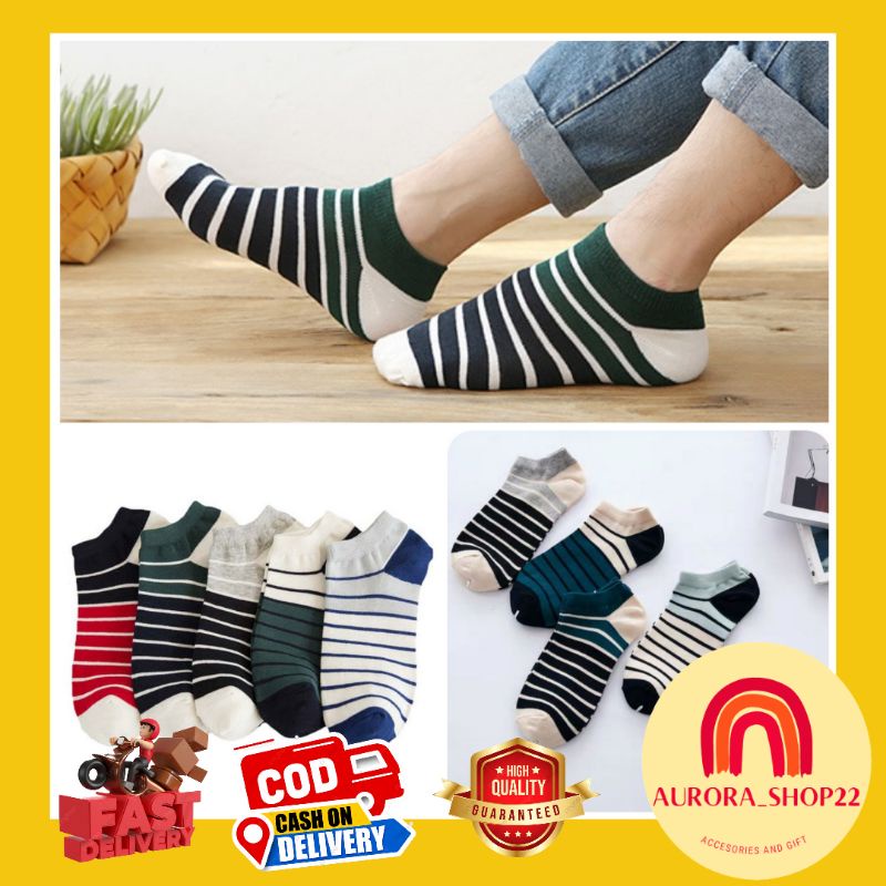 [COD] Kaos Kaki Wanita Unisex Ala Korea Motif Garis Import Lucu Cute Pendek Semata Kaki