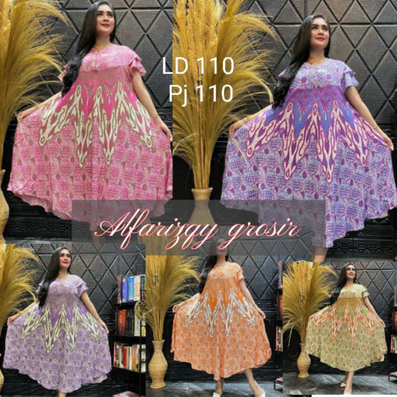 daster jumbo lengan pendek sogan baju hamil dan busui atasan batik pekalongan bahan rayon baju tidur dress wanita baju perempuan motif batik