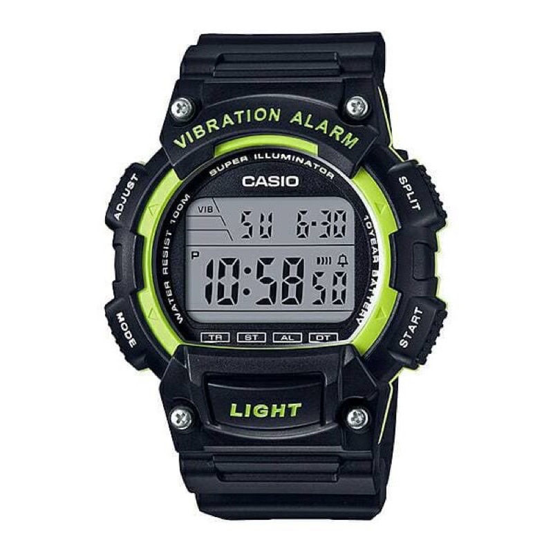 Jam Tangan Pria Casio Original Digital Type W-736H-3A Hitam List Hijau GARANSI RESMI