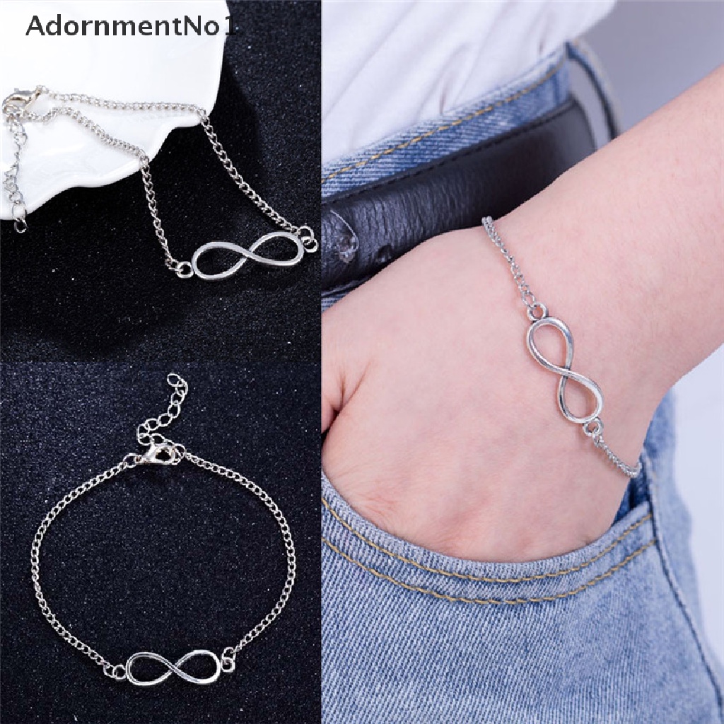 (AdornmentNo1) Gelang Tangan Rantai Lapis Silver Motif Angka 8 Untuk Perhiasan Pria / Wanita