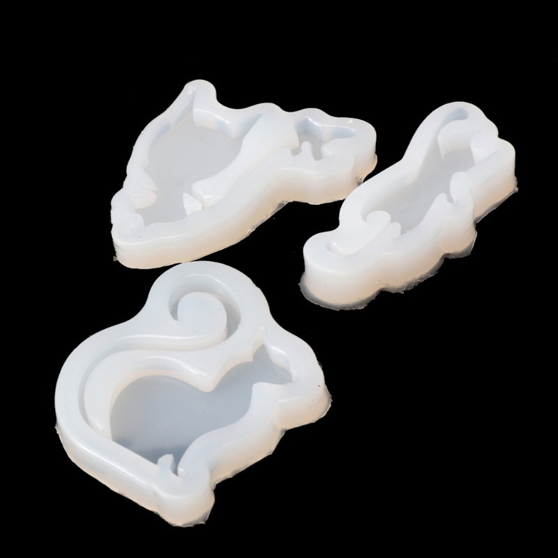 Glitter 3Pc Cat Silicone Mold DIY Animal Pendant Necklace Jewelry Mould Resin Craft Tool