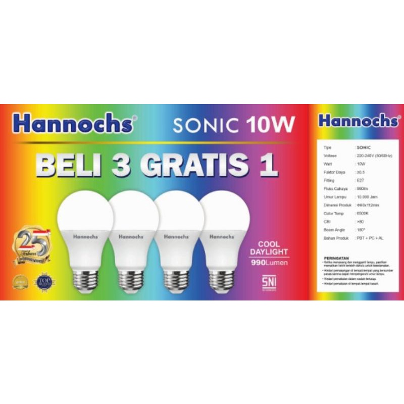 Lampu Led Bohlam Paket Hemat (BELI 3 GRATIS 1) HANNOCHS  SONIC 6w / 10w / 13w Watt ORIGINAL