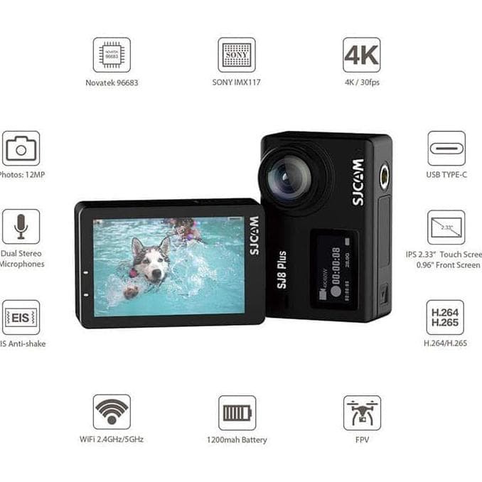 SJCAM SJ8 PLUS 4K Touchscreen Action Kamera 3 Way Super 16GB