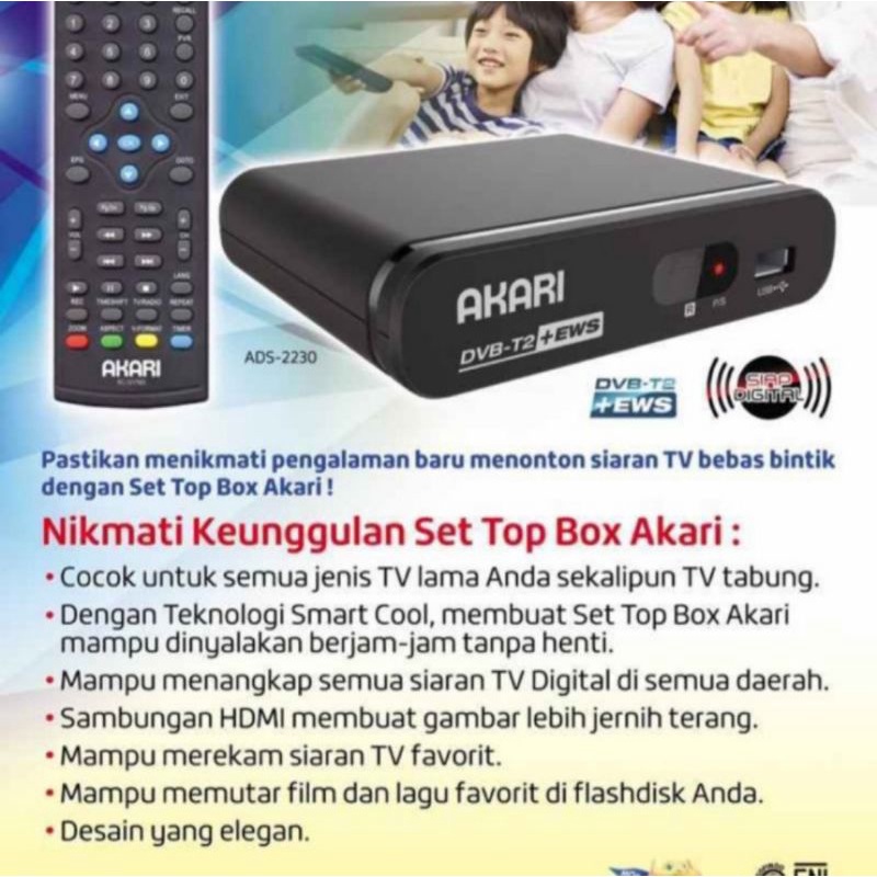 Set Top Box Akari  DVB-T2 with EWS - ADS-2230/ Alat penerima siaran digital